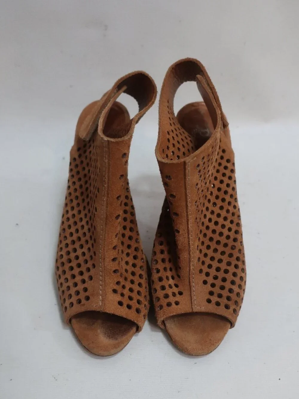 Womens Pedro Garcia Brown Sofia Perforated Suede Peep Toe Booties 37.5 US/7.5